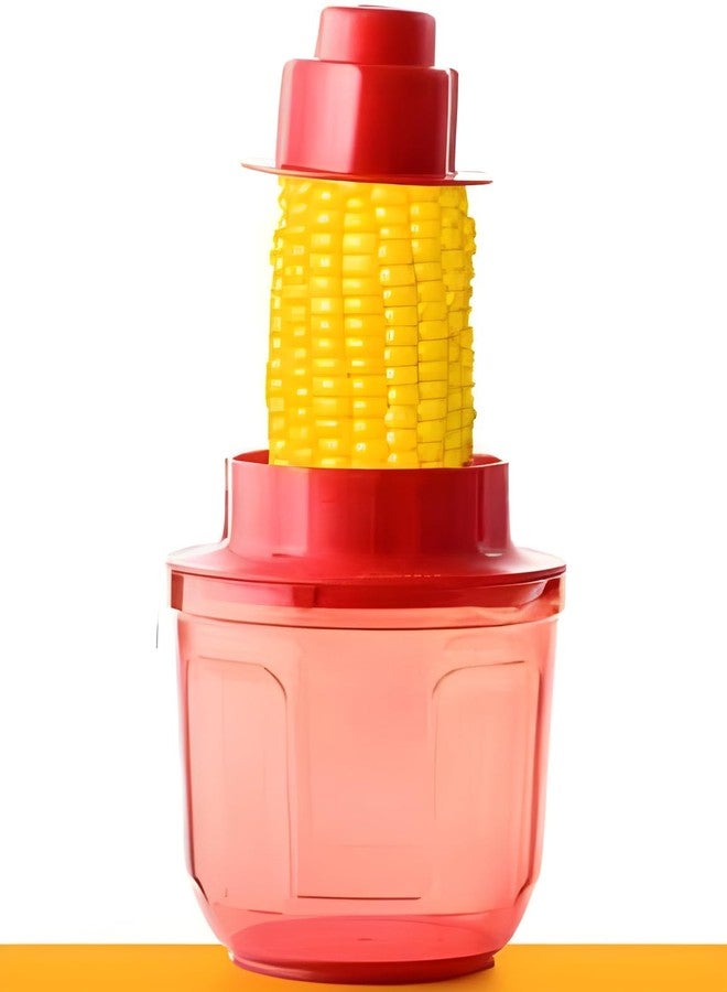 HELIMIX Corn Cutter Corn Cob Stripping Kernels Remover Vegetable Peeler Corn Seeds Remover Planer with Corn Storage Mug Red - Image 1